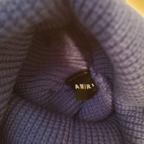 AMIRI Blue Knit Beanie with White Logo - Picture 3 of 3